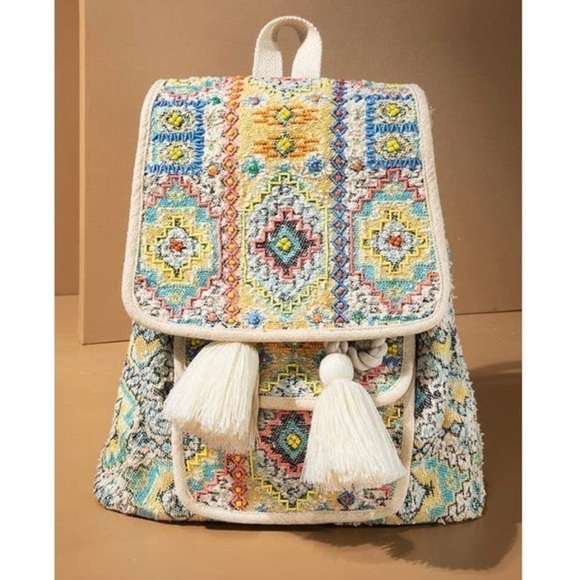 Monet Handmade Embroidered Large Boho Backpack with Tassels New with Tags main image 8